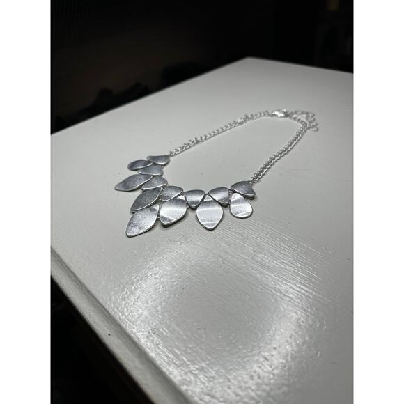 Silver Statement Necklace Teardrop Layered Design Adjustable Chain - Picture 3 of 4